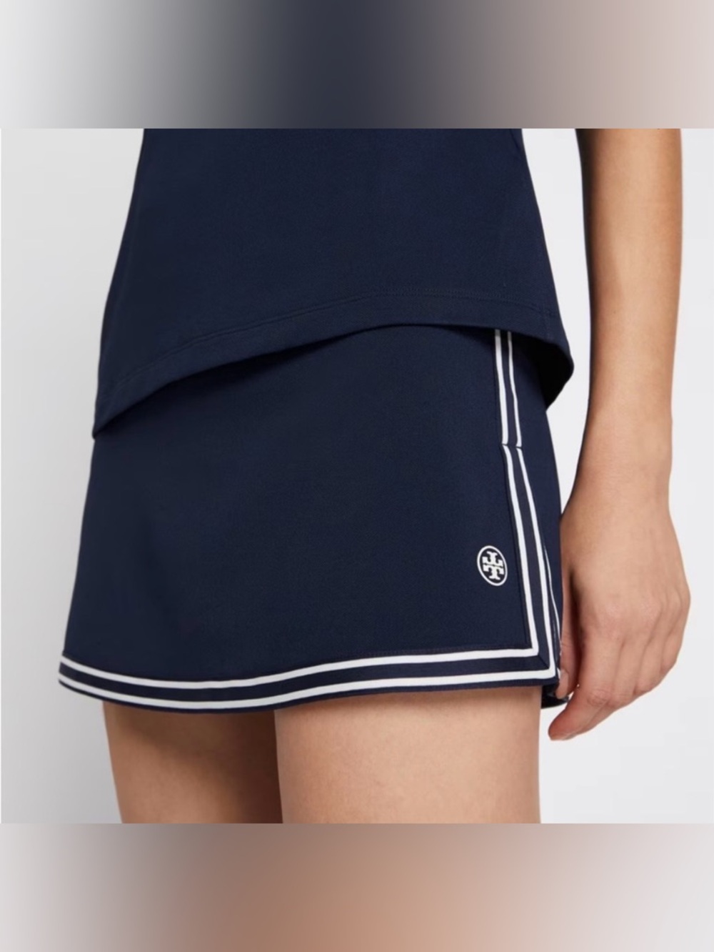 Tory Burch Tory Sport Navy Blue Tech Pique Tennis Skirt White Trim Small NEW NWT